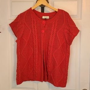 (1263) Sonoma Woman's Shrug Two Button Cable Sweater, Size: 1X Color: Red
